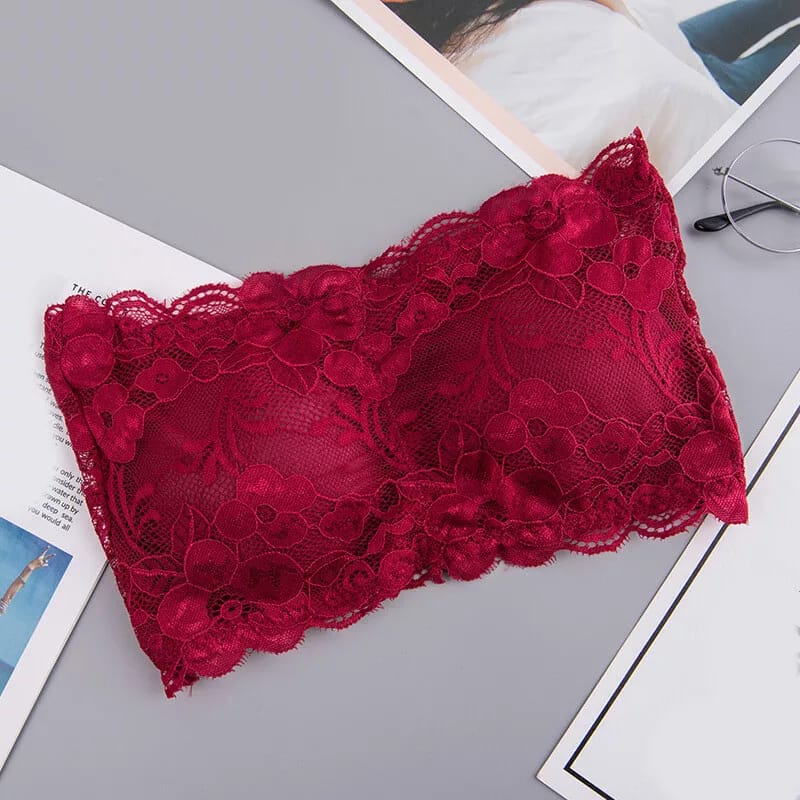Floral Lace Tube Top Strapless Bra