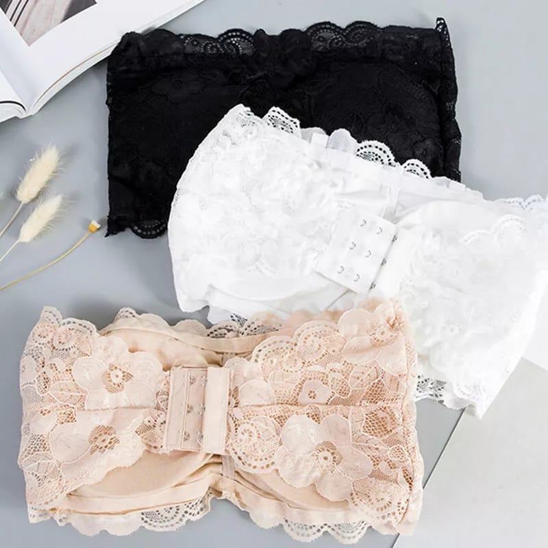 Floral Lace Tube Top Strapless Bra