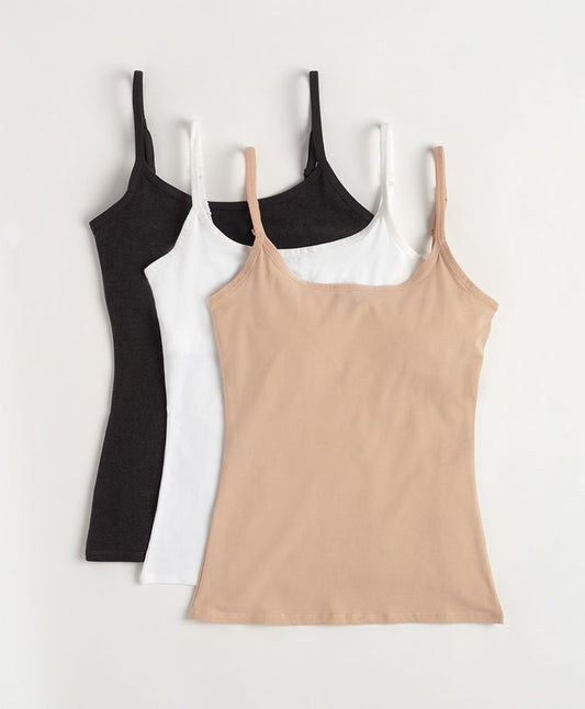 Pack of 3 Cotton Camisoles for Women & Girls - Seamless, Multicolor